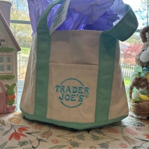 New Trader Joe's Green Mini Tote Bag Spring Easter Canvas Eco-Friendly Limited